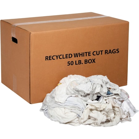Global Industrial 50 Lb. Box Recycled Cut Rags, Mixed Pattern/White 670223